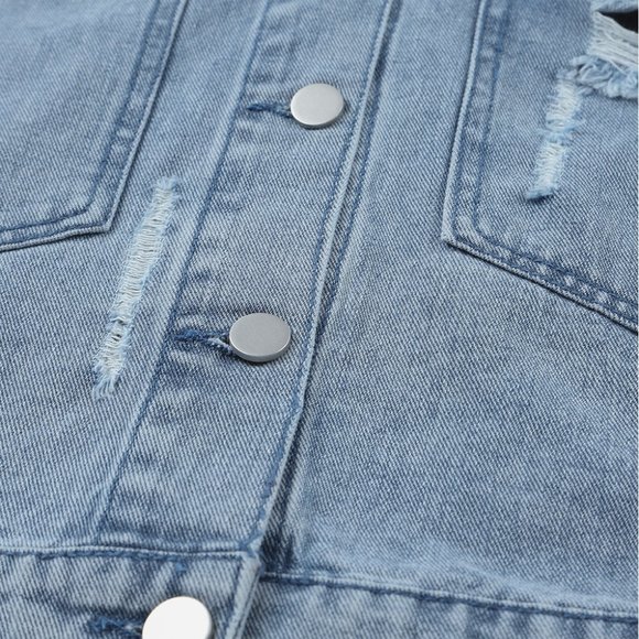 Sky Blue Rhinestone Fringe Denim Jacket - Picture 13 of 15